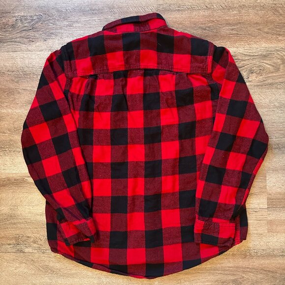 Casual Button Down Mens Large Red Plaid Rugged Cottagecore Flannel Shirt - Picture 2 of 4